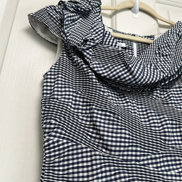 NWT OSCAR DE LA RENTA  Navy and White Check Cap Sleeve Dress Sz 8 - Picture 3 of 14